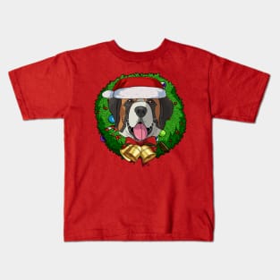 St Bernard Santa Christmas Wreath Kids T-Shirt